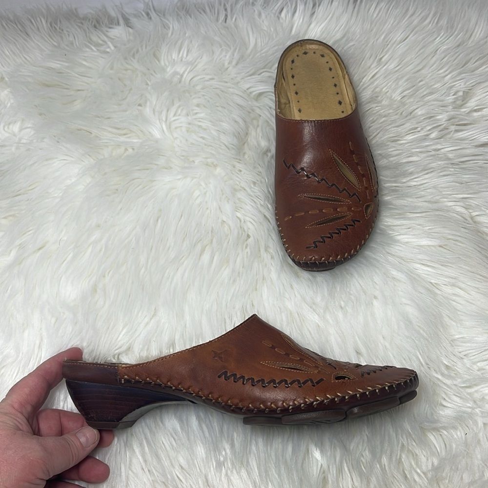 Pikolinos Tan Leather Cutout Slides Mules Sz 39/Us 8.5-9